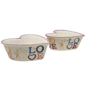 Vintage 90s Hartstone USA Ceramic Baking Bowls Hearts Stamped Love Valentines
